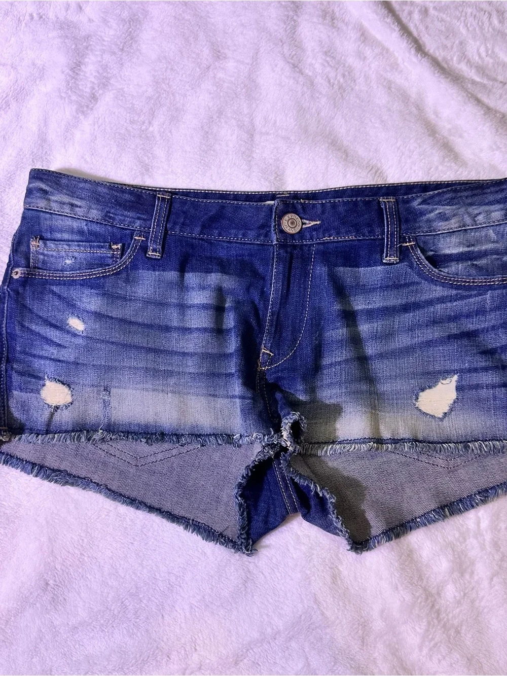 Express Distressed Blue Denim Jean Shorts